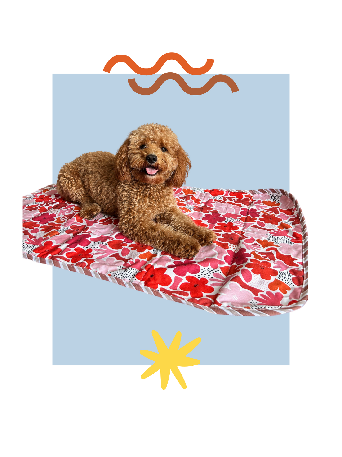 Dog Settle Mat - Fuscia Flowers/ Clay Stripe
