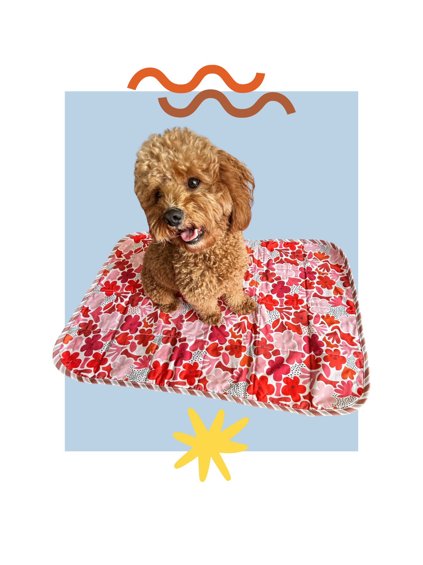 Dog Settle Mat - Fuscia Flowers/ Clay Stripe
